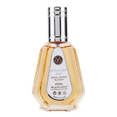 Glass perfume bottle with amber liquid and silver cap for Ajmal Ehsas Bloom Parfumspray