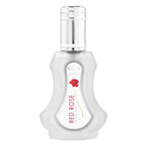 Frosted glass parfum Red Rose bottle met zilveren dop van Al-Rehab Parfum