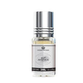 Zilveren glazen parfumfles met label, Al-Rehab Parfumolie Avenue