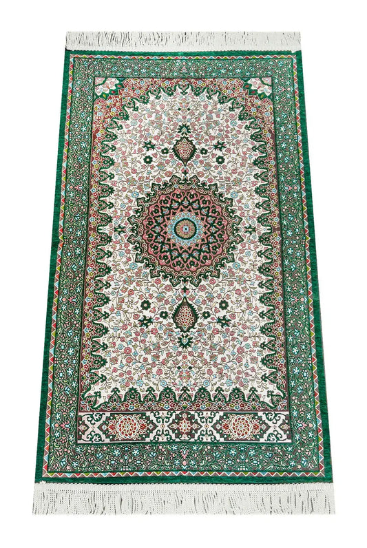 Authentiek Groen Gebedskleed van Chenille – luxe & Comfortabel - Islamboekhandel.nl