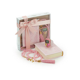 Roze cadeau set met Koran tasbih en thermo lederen gebonden accessoires