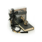 Zwart cadeau met Koran tasbih en thermo lederen gebonden tas voor zakformaat