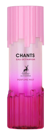 Roze gradient body mist fles met geribbelde, doorschijnende body en bijpassende dop van chants body mist