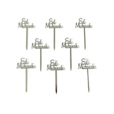 Zilveren Eid Mubarak cake toppers met elegante cursieve letters, 8 stuks