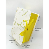 Eid Mubarak cadeaudoosjes met witte en gele kaart en decoratieve strik