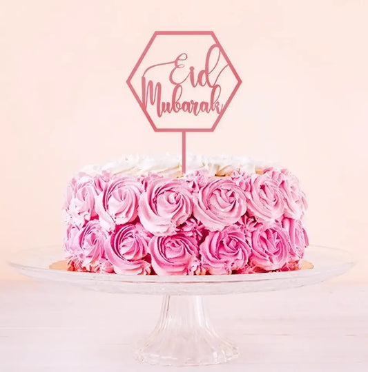 Eid Mubarak Taarttopper ruit roze - Islamboekhandel.nl