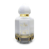 Elegante witte en gouden parfumfles voor El-Nabil Parfum Musc Gold met geometrische basis
