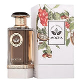 Mocha parfumfles en doos met botanische illustraties van Fragrance World Mocha