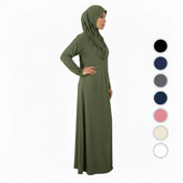 Olieve groene eendelige gebedskleding met lange mouwen en hijab