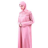 Pink lange mouw gebedskleding met geïntegreerde hijab, eendelige gebedskleding