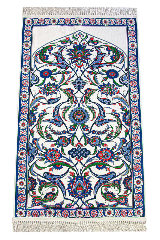 Gebedskleed van chenille met tulpenmotief –donkerblauw - Islamboekhandel.nl