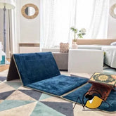 Blauwe oprolbare gebedsmat met rugleuning voor comfortabel gebed