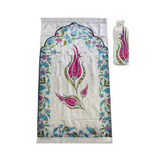 Witte gebedskleed met zijde textuur en raschel stof, dagelijks gebruik, met matchende tas