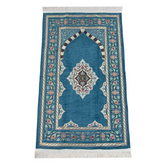 Blauw gebedskleed turquoise met bloemenmotief en mihrab ontwerp