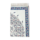 Crème chenille gebedskleed met blauwe en rode tulpenpatroon