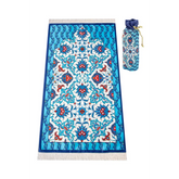 Gebedskleed van zijdetextuur met draagtas -design #3 en bloemenpatroon in blauw en rood