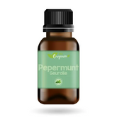 Geurolie -pepermunt in amber glas fles met zwarte dop en lichtgroene label