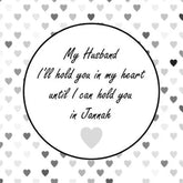 Witte hartpatroon onderzetter met zwarte tekst en rand voor greeting card my husband