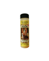 Gele fles hennashampoo blond doré haarverf 250 ml met zwarte dop en vintage stijl labelillustratie