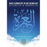 Arabische calligrafie in lichtblauw op een gradient blauwe achtergrond voor Boekje behandelt Oemrah