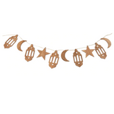 Houten slinger Ramadan met houten lantaarns, halve maan en ster uitsparingen