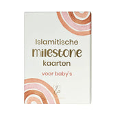Islamitische milestone kaarten met roze cirkels op witte kaft voor baby’s