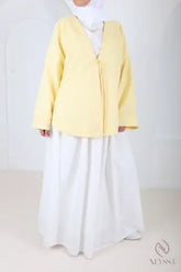 Pale gele lange mouwen jasje kimono stijl met v-hals en voorzijde sluiting