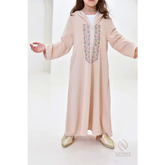 Lichte roze abaya met zilveren borduurwerk en capuchonontwerp Jellaba Yara