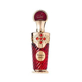 Elegante rode en gouden johra edp parfumfles 100 ml met ingegraveerde patronen en robijnrode edelstenen
