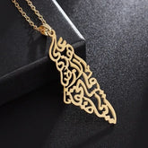 Mooie stainless steel ketting Palestina kalligrafie met gouden Arabische lettertipes