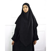 Zwarte abaya met khimar van corduroy fluweel en plooirok