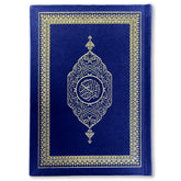 Koran Arabisch Suède A5 in navy met gouden decoraties en Arabisch kalligrafie