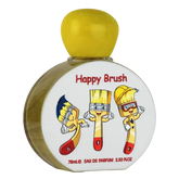 Lattafa Happy Brush: gele en witte parfumfles met cartoon kwasten