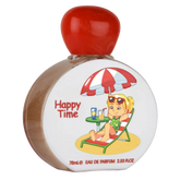 Round parfumfles met cartoon strand scene voor Lattafa Happy Time parfum