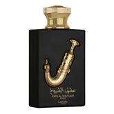 Lattafa Pride Parfum Ishq al Shuyukh Gold zwarte gouden fles met Arabische script
