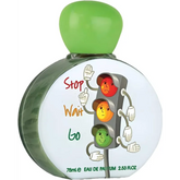 Groene verkeerslichtparfumfles Lattafa Stop Wait Go met cartoonhanden