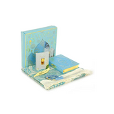 Luxe blauwe cadeauset met een engels/arabische koran en parfum - Islamboekhandel.nl