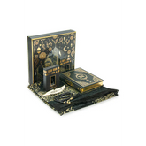 Ornate zwarte en gouden boeken met islamitische patronen in cadeauset gebedskleed tasbih