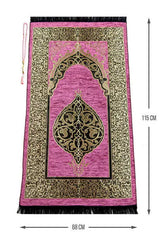 Luxe Ottomaanse Chenille Gebedskleed + tasbih -Fuchsia - Islamboekhandel.nl
