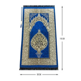 Luxe Ottomaanse Chenille Gebedskleed + tasbih -Marineblauw - Islamboekhandel.nl