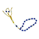 Luxe tasbih kristal met blauwe heldere kralen en gouden kwastel voor gebed