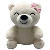 Smiling plush witte beer met roze strik voor dua leren en koranrecitatie