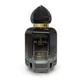 Dark glazen Musc Imran parfumspray fles met faceted dop en gouden details