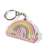 Roze regenboog sleutelhanger met muslim girl tekst, perfect als muslim girl sleutelhanger