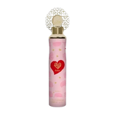 Roze nusuk luchtverfrisser saher 300 ml met gouden dop en wit kantachtig ornament met rood hartlogo