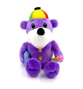 Paarse pluchen leer arabisch met zaky knuffel met regenboog gestreepte hoed en blauwe potlood
