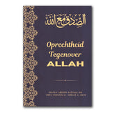 Donkerpaarse boek met gouden Arabische kalligrafie en bloemrand over Oprechtheid tegenover Allah
