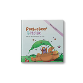 Boekcover Poekiebeer & Mollie met bruine beer en groene blad paraplu, schone namen Allah