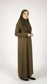 Praktische olijfgroene lange mouwen abaya met bijpassende hijab voor meisjes van 13 tot 17 jaar inclusief draagtas