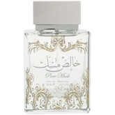 Clear glazen parfumfles met zilveren accenten van Lattafa Parfum Pure Musk